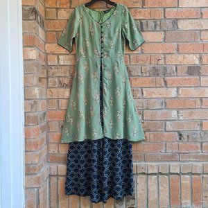 Indya Womens Dress With Attached Wide Leg Pants Blue Green Size S